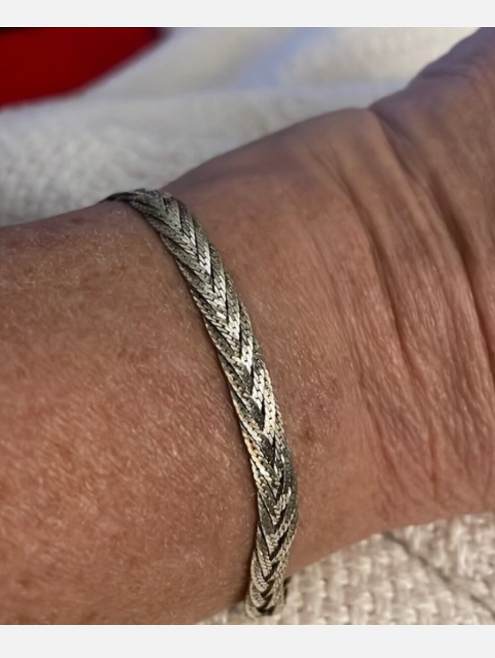 925 Silver Multi-strand Braided Herringbone Bracelet 7.5" 6mm VG Marked